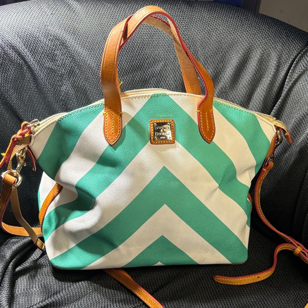 Dooney & Bourke Teal and White Chevron Tote